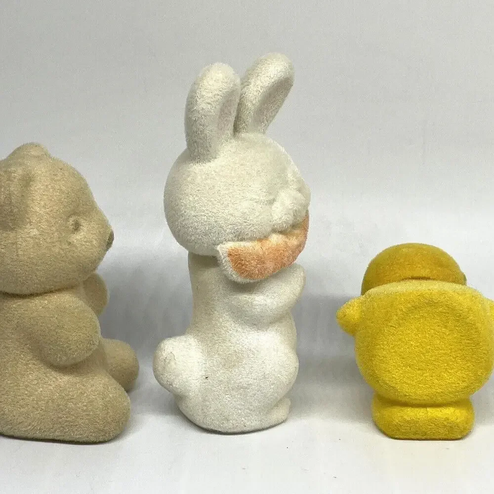 Flocked Fuzzy Bunny Chick Bear Avon Cologne Bottle Vintage 70s LOT of 3 Empty‎